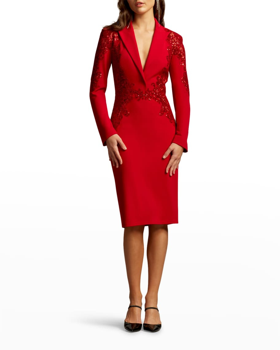 Tadashi Shoji Long-Sleeve Sequin Crepe Sheath Dress | Neiman Marcus