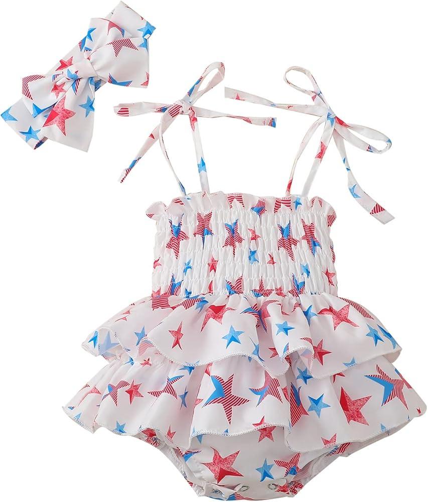 Noubeau Toddler Baby Girl 4th of July Dresses Independence Day Outfit Kid American Flag Stars Str... | Amazon (US)