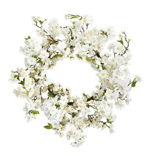 Nearly Natural 24 in. Artificial Cherry Blossom Wreath 4218 - The Home Depot | The Home Depot