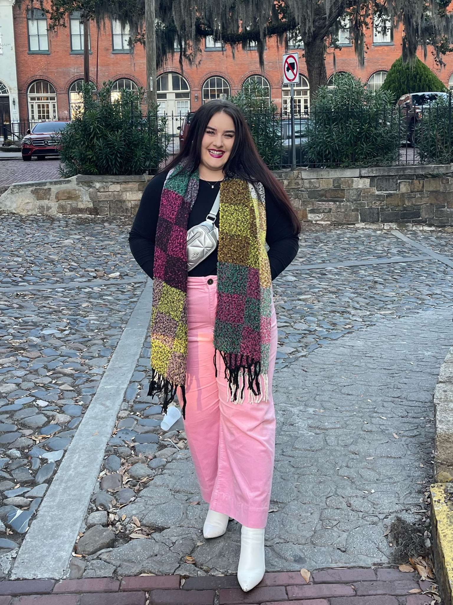 New Years Eve outfit ✨✨ pants are 40% off but low in stock from Anthro! I linked other pink pants in the same style just different materials—leather, linen, etc.! The long sleeve is also on sale for $10! Similar multi-colored scarves are linked! #houseofcolourwinter

#LTKsalealert #LTKfindsunder100