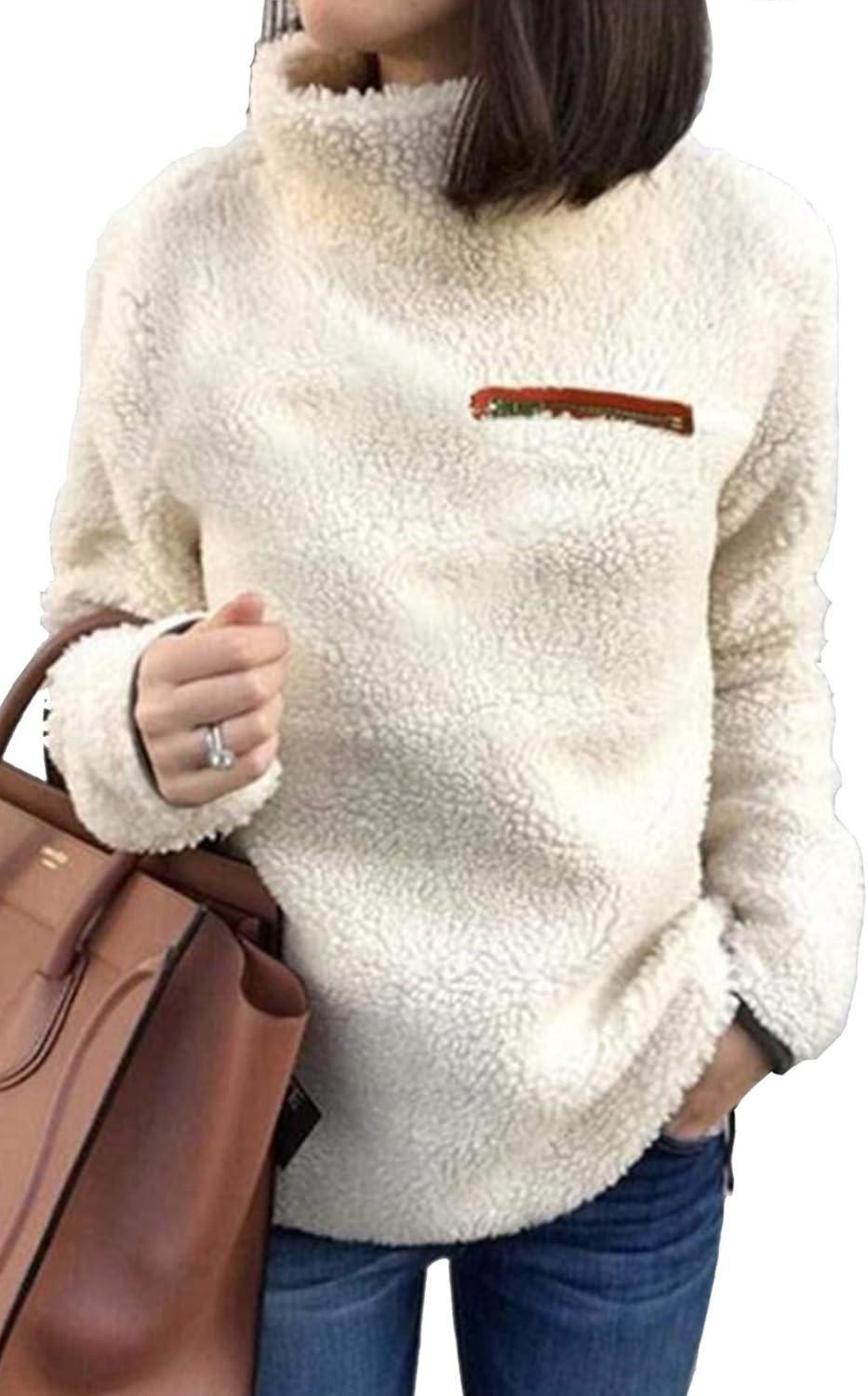 onlypuff Sherpa Pullover Sweaters for Women Winter Warm Tunic Tops Sweatshirts | Amazon (US)