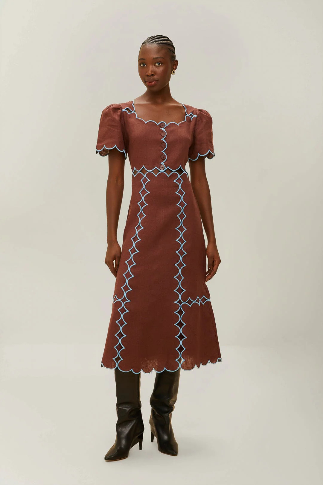 Brown Short Sleeve Euroflax™ Premium Linen Maxi Dress | FarmRio (US)