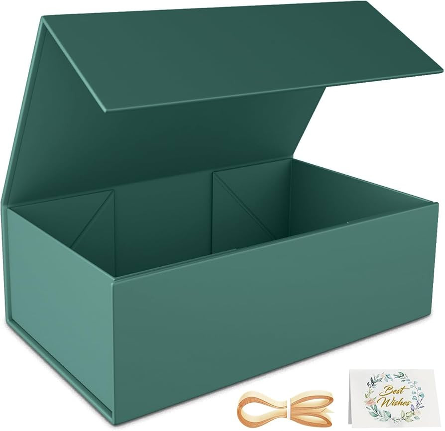 Green Gift Box, 9.5x6x3'' Gift box for Presents with Lids Magnetic Closure Rectangle Collapsible ... | Amazon (US)