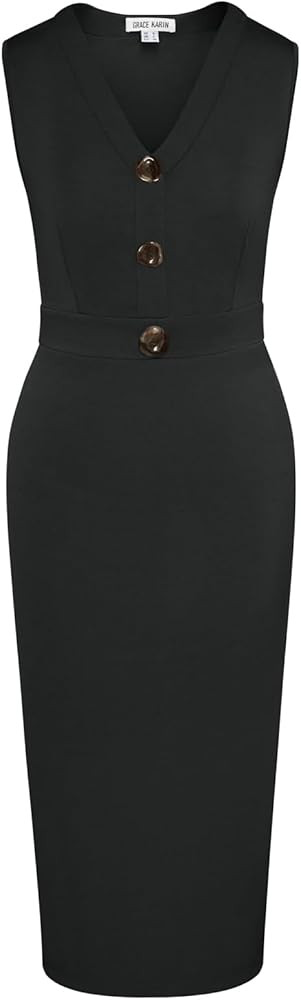 GRACE KARIN Women's 2025 Summer Wear to Work Dress V Neck Sleeveless Office Business Midi Sheath ... | Amazon (US)