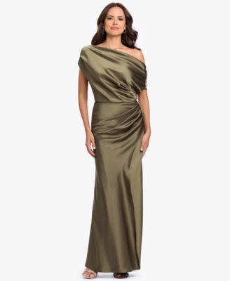 Betsy & Adam Women's Long Double Satin One-Shoulder Column Gown - Wine | Macy's