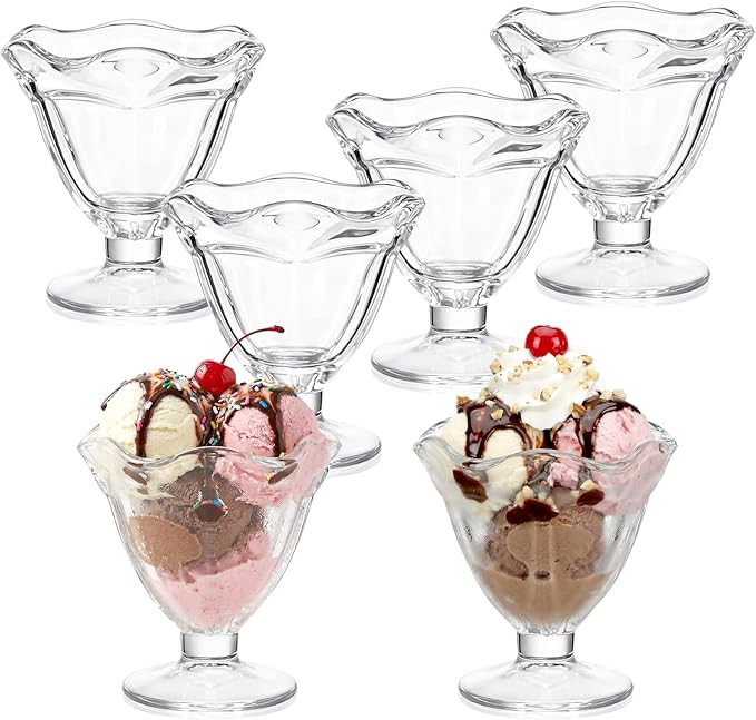 6 Pcs 4.5 Ounce Footed Glass Sherbet Bowls, Ice Cream Bowl Glass Dessert Bowls for Sundae, Fruit,... | Amazon (US)
