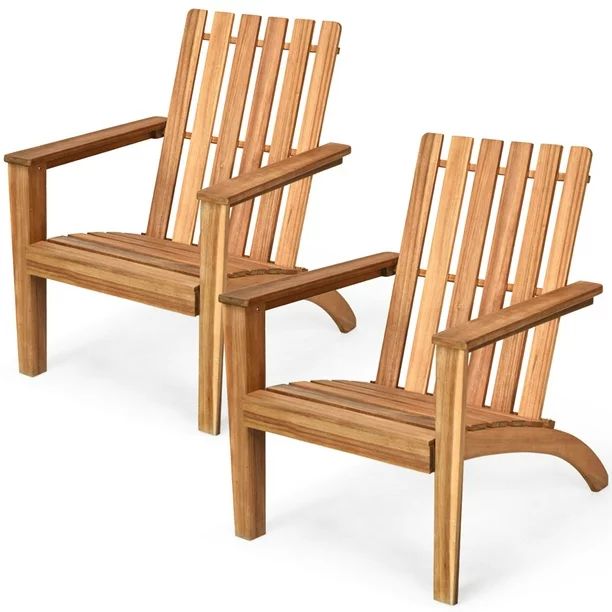 Gymax Set of 2 Outdoor Wooden Adirondack Chair Patio Lounge Chair w/ Armrest Natural - Walmart.co... | Walmart (US)