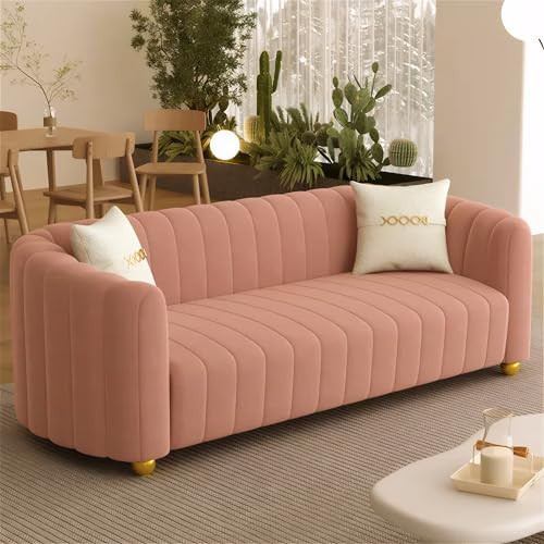 83" Luxury Pink Velvet Couch, Mid Century Modern Sofa, Loveseat Couch with Round Metal Legs, Simple Velvet Tufted Sofa Suitable for living rooms, apartments, offices, hotel lobbies, etc (03-Pink-53) | Amazon (US)