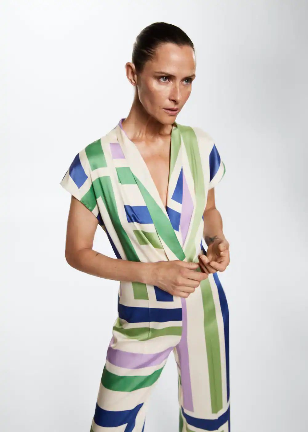 Satin stripes jumpsuit -  Women | Mango USA | MANGO (US)