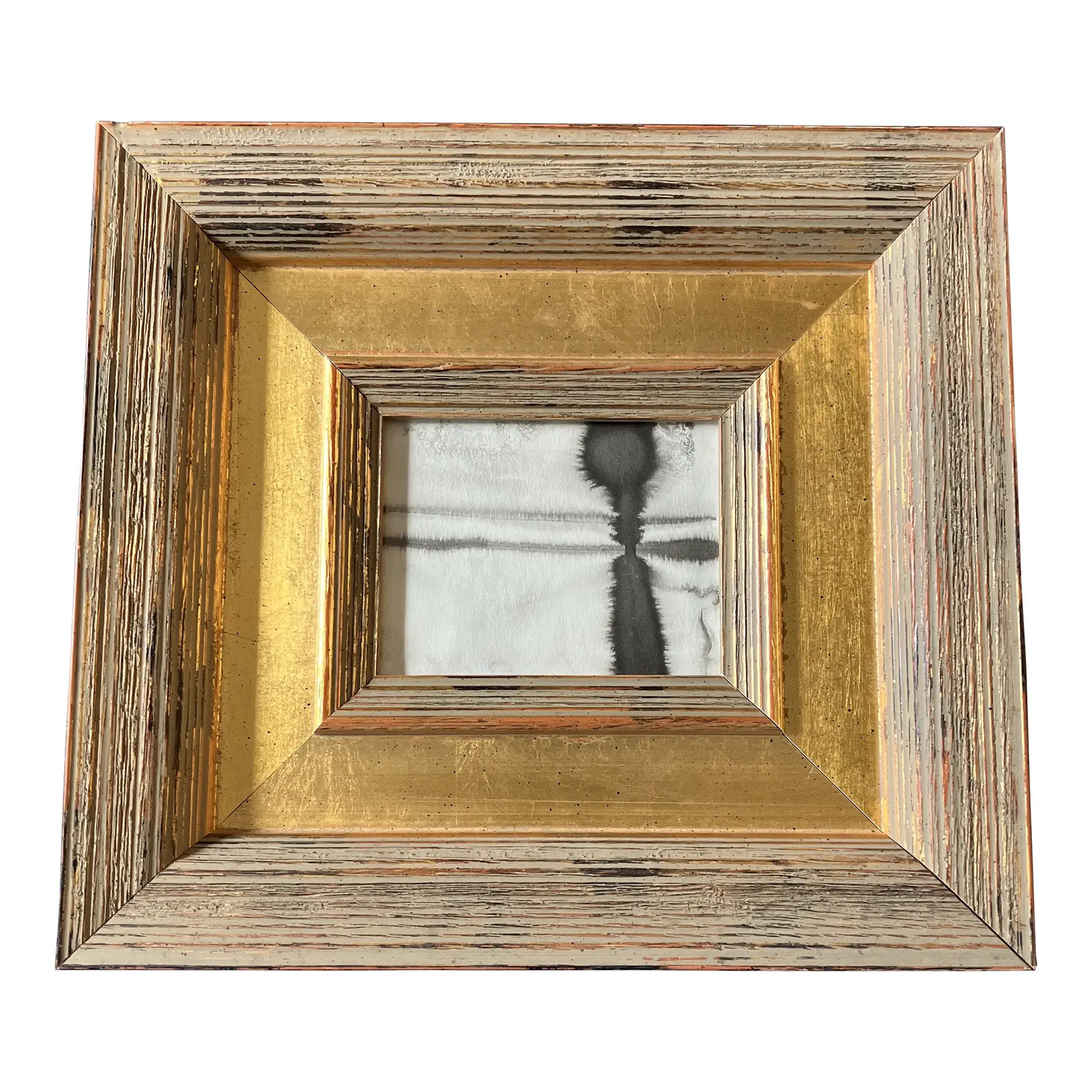 1970’s Original Small Abstract Watercolor Painting Chunky Gold Frame | Chairish