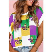 Sassy Sequin Fleur De Lis Color Block Mardi Gras Sweater | Etsy (US)