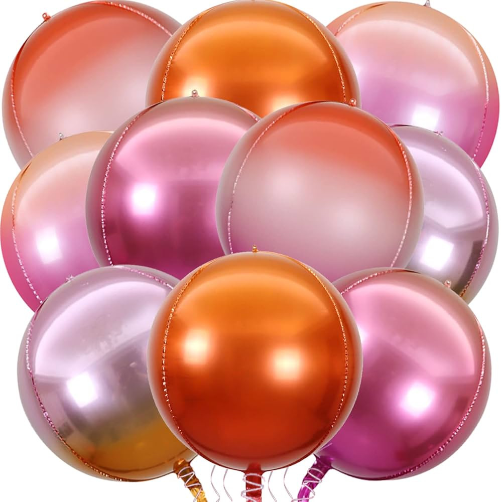 10 Pcs 22 inch Gradient Balloons, Pink Party Decorations 4D Mylar Foil Balloons, Round Sphere Foi... | Amazon (US)