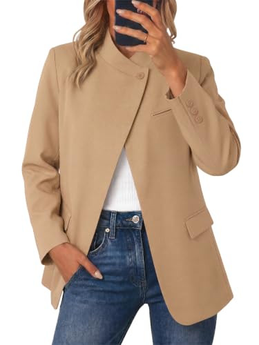 Cicy Bell Women Plaid Blazer Business Stand Collar Open Front Suit Jacket | Amazon (US)