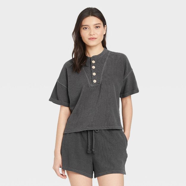 Women's Short Sleeve French Terry Henley Shirt - Universal Thread™ | Target