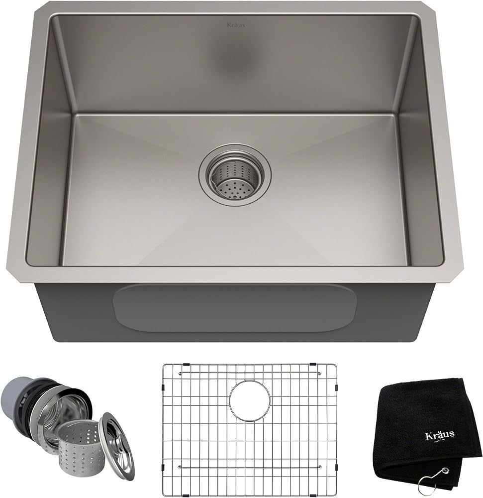 KRAUS Standard PRO 23-Inch 16 Gauge Undermount Single Bowl Stainless Steel Kitchen Sink, KHU101-2... | Amazon (US)