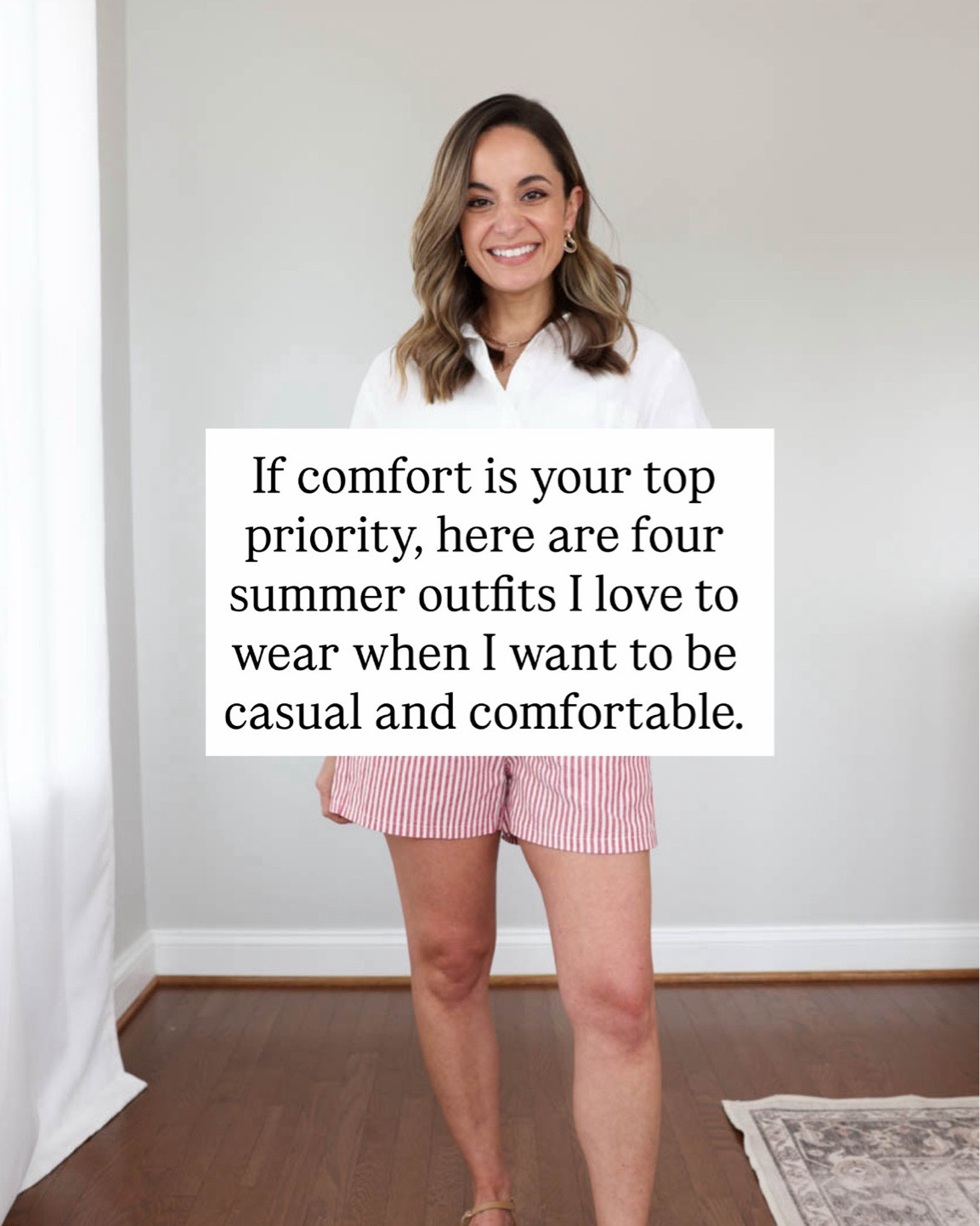 Casual and comfortable summer outfits! 

Outfit 1 
Romper (Target): xs 
Denim top (Target):xs 
Sandals (Target) 

Outfit 2 
Active Dress/Romper (Amazon): xs in gray blue 
Tank top (LOFT): petite xxs 
Sandals (Target): true to size 

Outfit 3 
Shorts (Amazon): xs 
Top (Old Navy): petite xs 

Outfit 4
Shorts (Target): xs 
Top (LOFT): petite xxs 
Camisole (Kohl’s): small