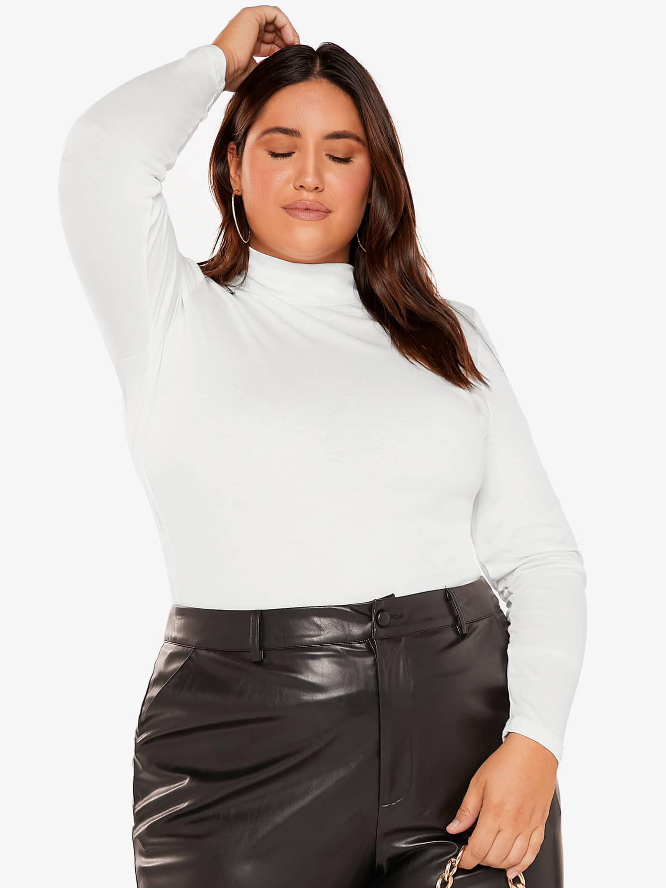 SHEIN BASICS Plus Mock-neck Form Fitted Tee | SHEIN