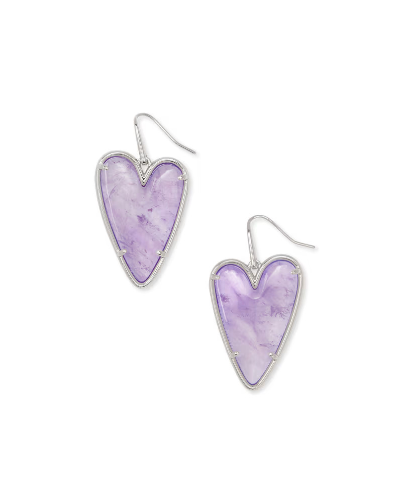 Ansley Heart Silver Drop Earrings in Amethyst | Kendra Scott