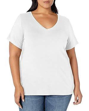 Amazon Essentials Women's Plus Size Short-Sleeve V-Neck T-Shirt, Multipacks | Amazon (US)