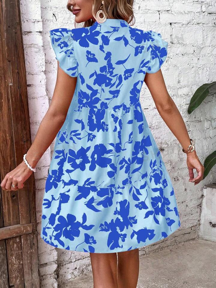 SHEIN LUNE Floral Print Ruffle Trim Smock Dress | SHEIN