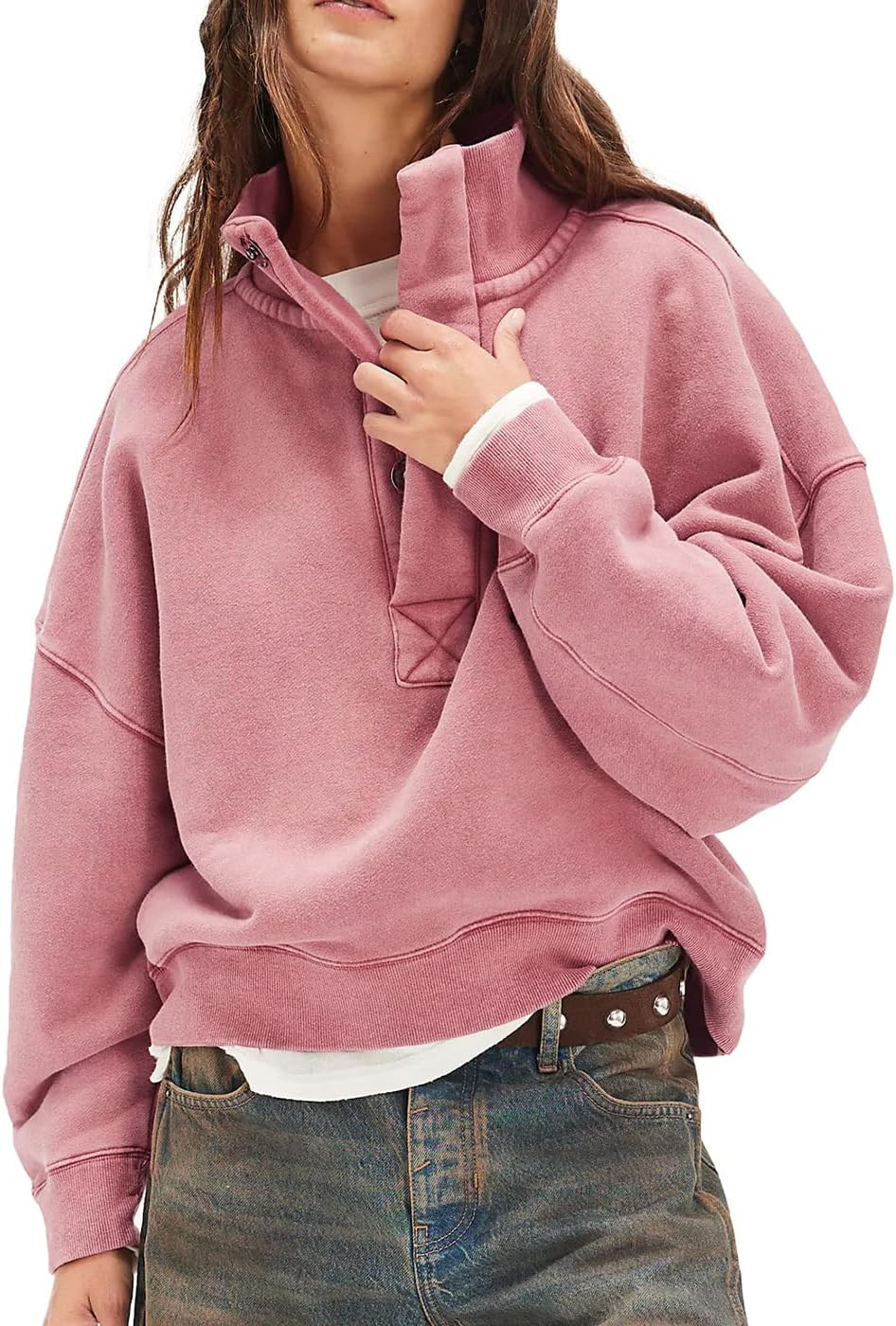 Oversized Sweatshirt for Women Henley Neck Pullover Tops | Amazon (US)