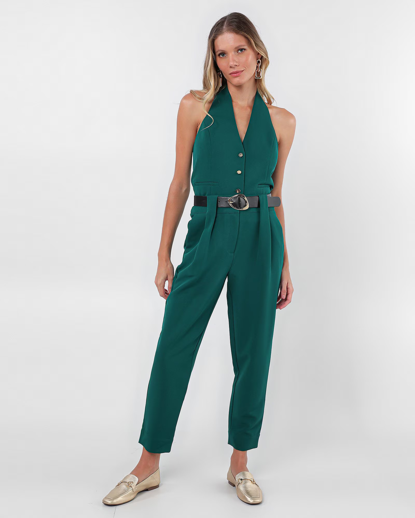 Calça feminina alfaiataria reta com cinto verde | AK by Riachuelo | Riachuelo (BR)