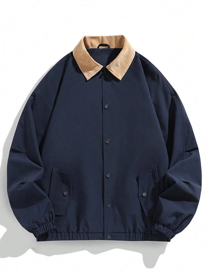 Unisex Retro Trendy Contrast Color Casual Jacket, Loose Fit Outdoor All-Match For Autumn & Winter | SHEIN