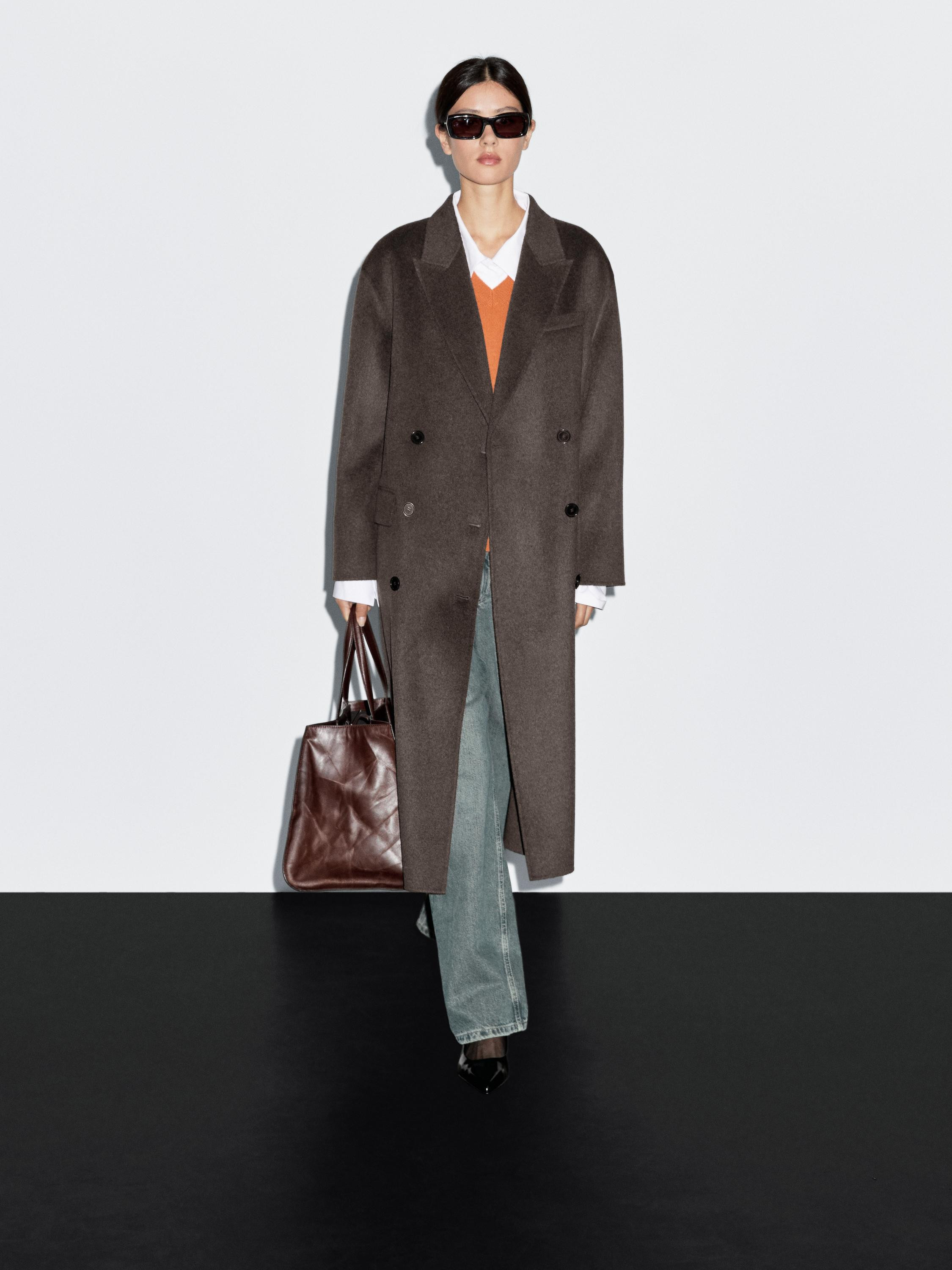 Long wool blend surplice coat | Massimo Dutti UK