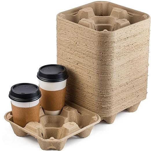 FMP Brands 4 Cup Disposable Drink Carrier Trays, 45 Pack Compostable Pulp Fiber Cup Holder for 8-... | Amazon (US)