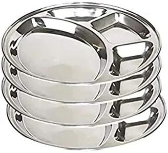 WhopperIndia Stainless Steel Round Dining Plate 4 Compartment Thali, Children, Kids, Toddlers, Ki... | Amazon (US)