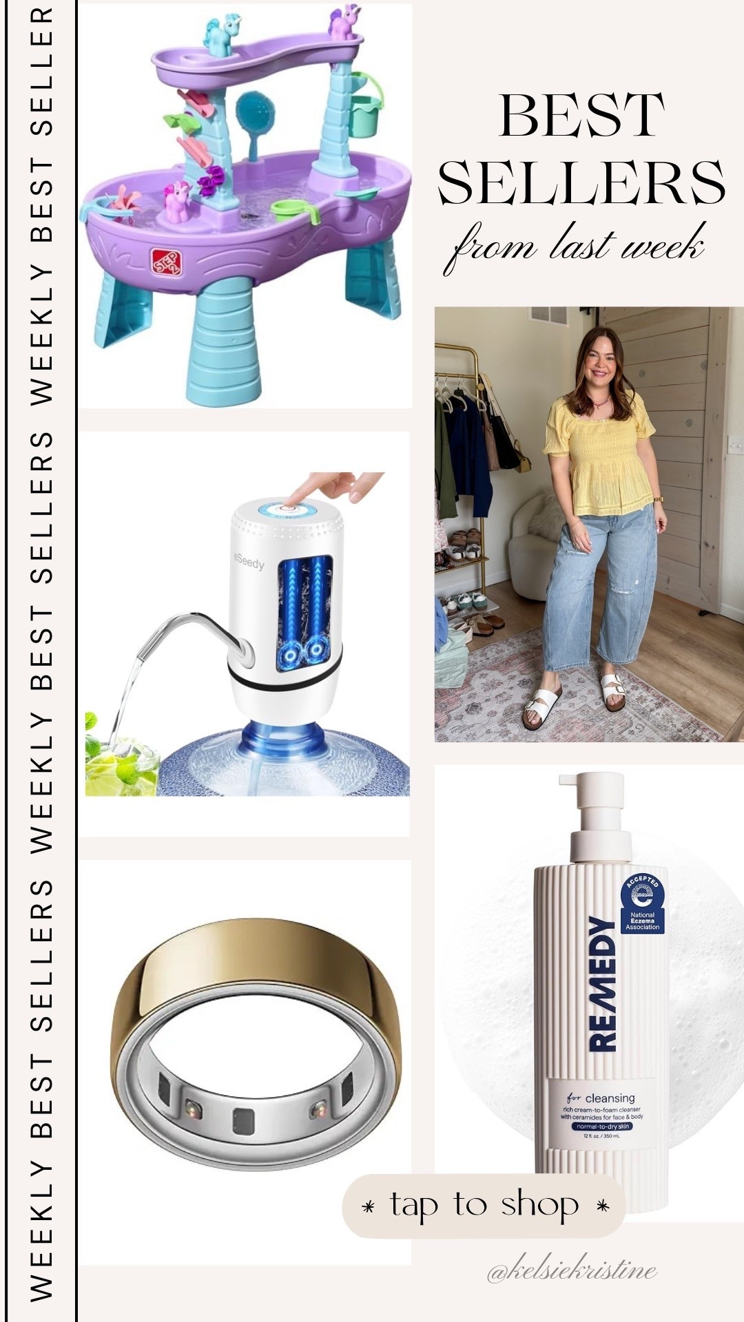 Last weeks best sellers // toddler water table and water pump / oura ring / smart ring / spring top / skincare