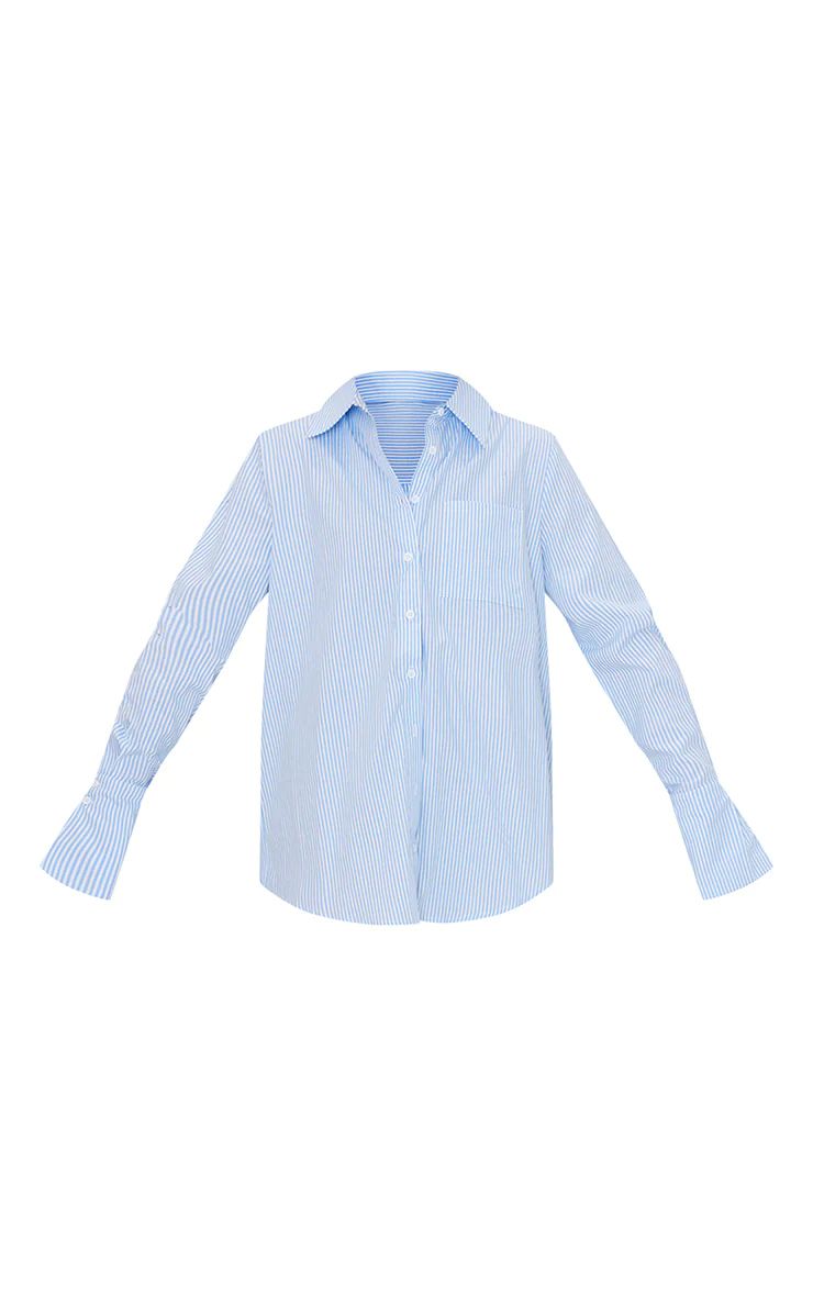 Pale Blue Pinstripe Oversized Shirt | PrettyLittleThing US