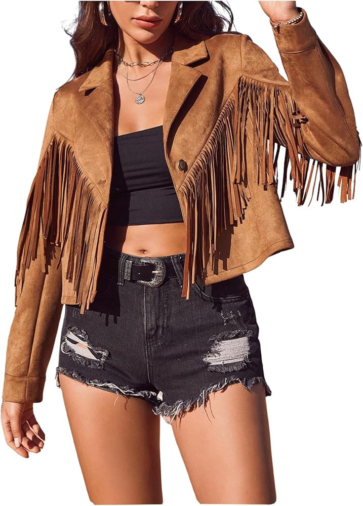 SOLY HUX Women's Faux Suede Fringe Open Front Long Sleeve Cardigan Jacket Western Country Concert... | Amazon (US)