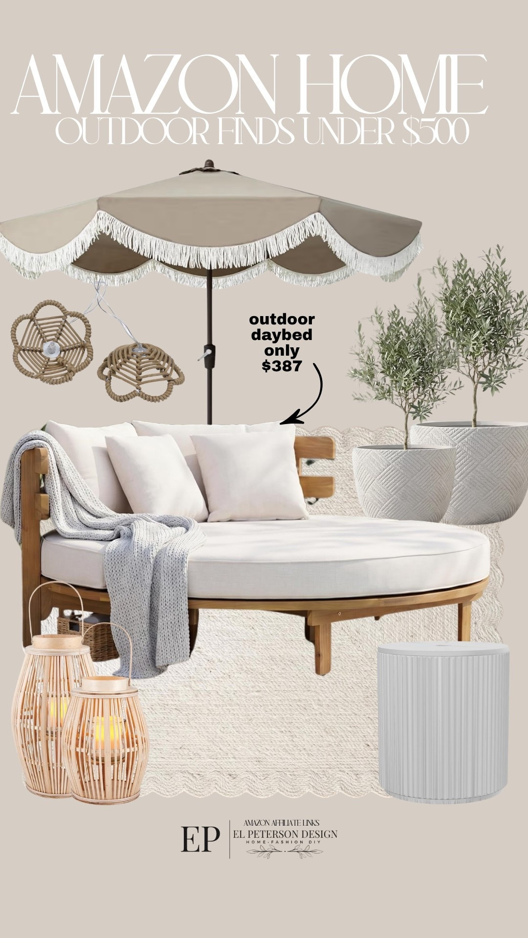 Amazon
Rug
Floor lantern
Ice and drink holder
Umbrella
String lights
Planters

#LTKHome