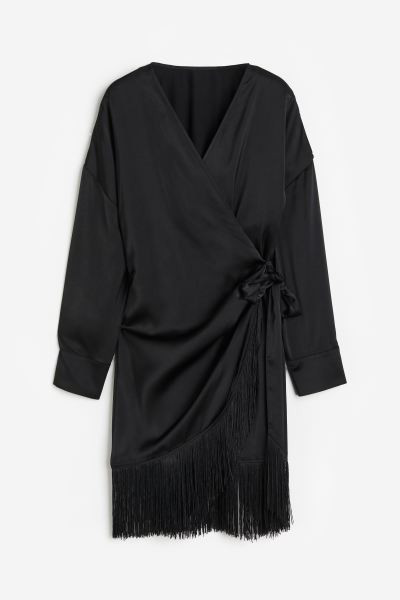 Fringe-trimmed satin wrap dress | H&M (UK, MY, IN, SG, PH, TW, HK)