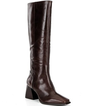 Sole-Sister Glossy Leather Square Toe Block Heel Tall Boots | Dillard's