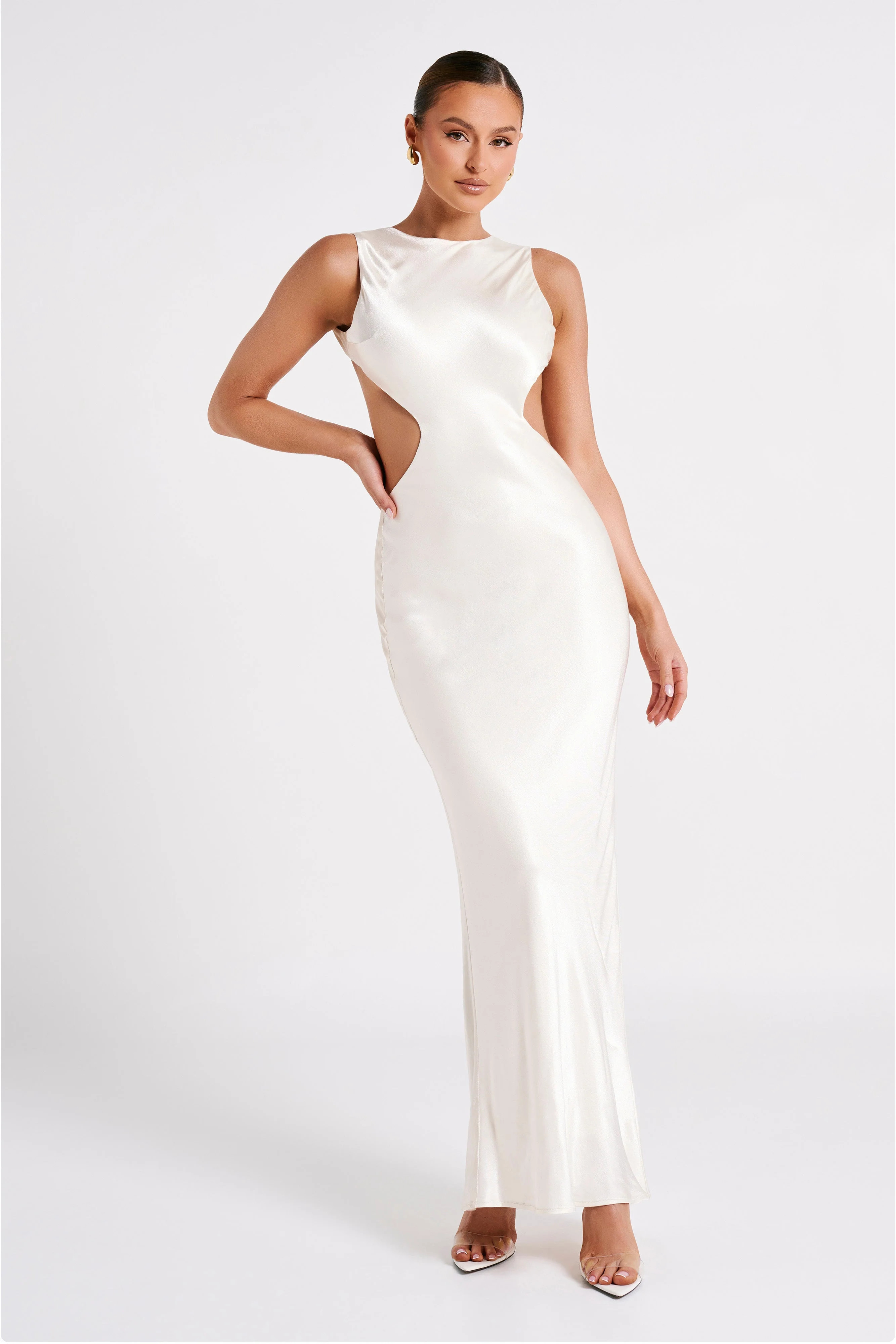 Electra Satin Cut Out Maxi Dress - Ivory | Meshki (APAC)