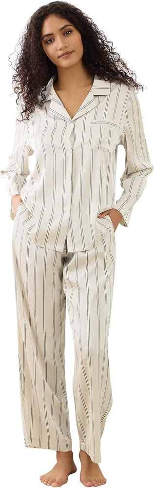 Womens Silk Satin Pajamas Set Button Down 2 Piece Pjs Long Sleeve Oversized Sleepwear with Pocket... | Amazon (US)
