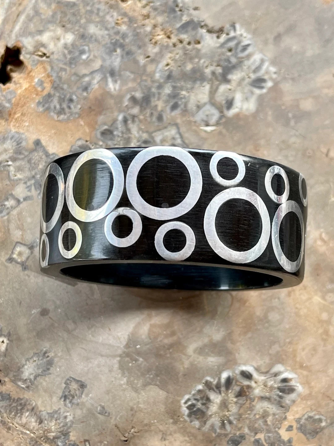 Chunky Black Resin Sterling Silver Circle Vintage Bangle Bracelet | Etsy (US)