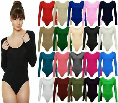 WOMEN LONG SLEEVE LEOTARD BODYSUIT TOP LADIES STRETCH BODY TOP TEE SHIRT UK8-26 | eBay UK