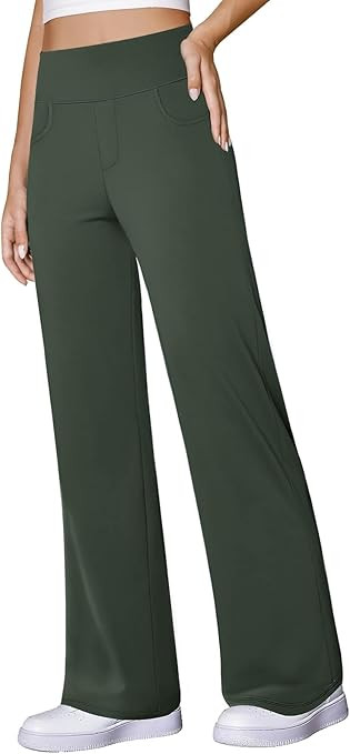 Amazon.com: COPYLEAF Wide Leg Yoga Pants Women Stretch Dress Work Pants with Pockets Lounge Casua... | Amazon (US)