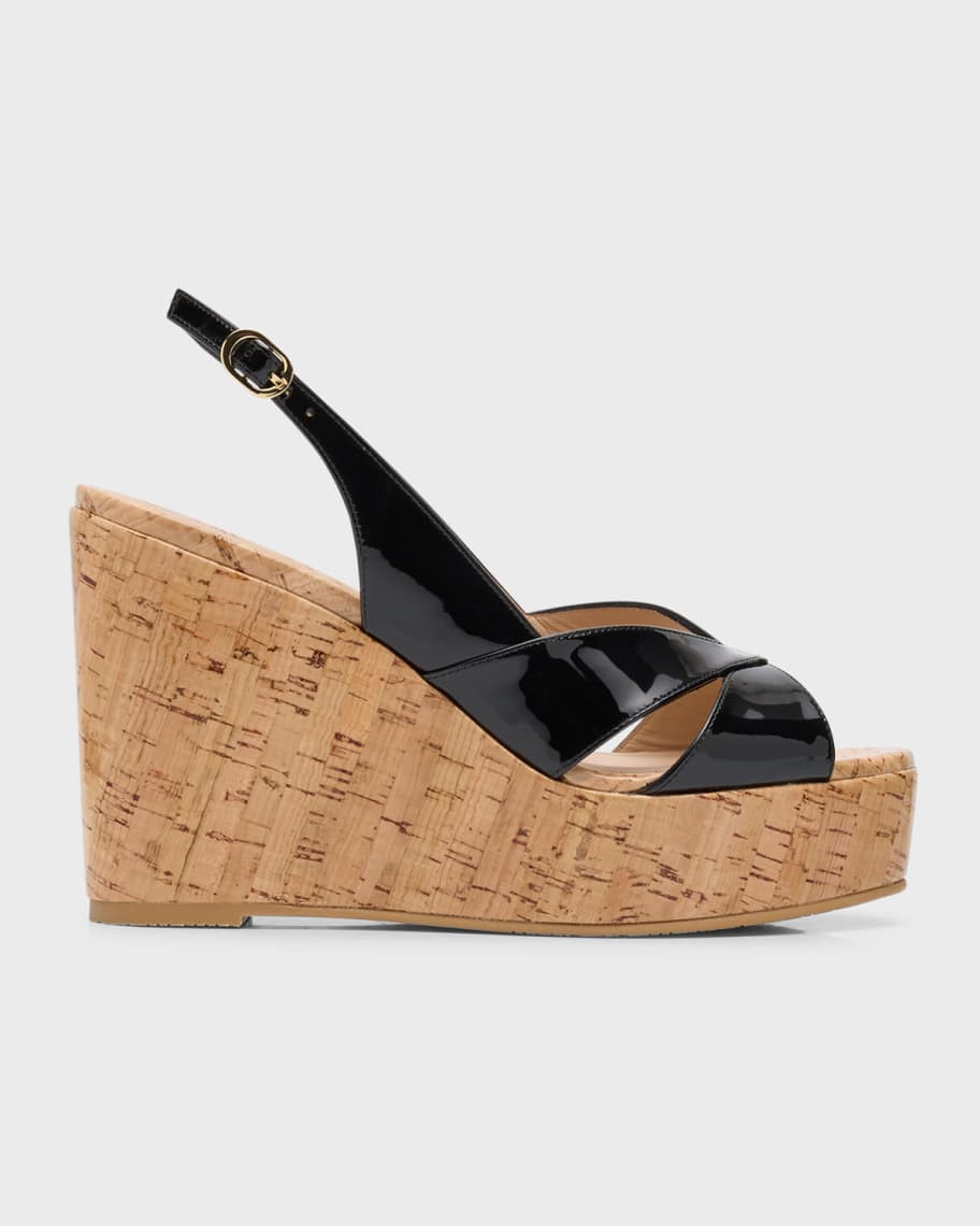 Stuart Weitzman Carmen Patent Slingback Wedge Sandals | Neiman Marcus