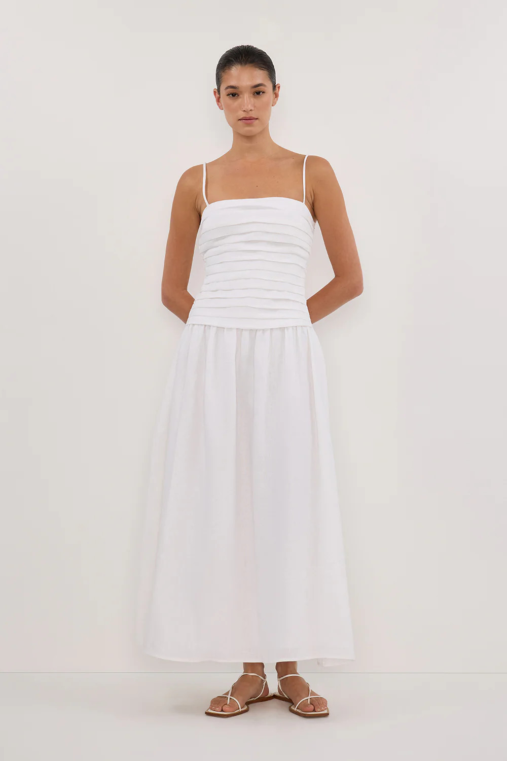 REECE WHITE LINEN MIDI DRESS | DISSH