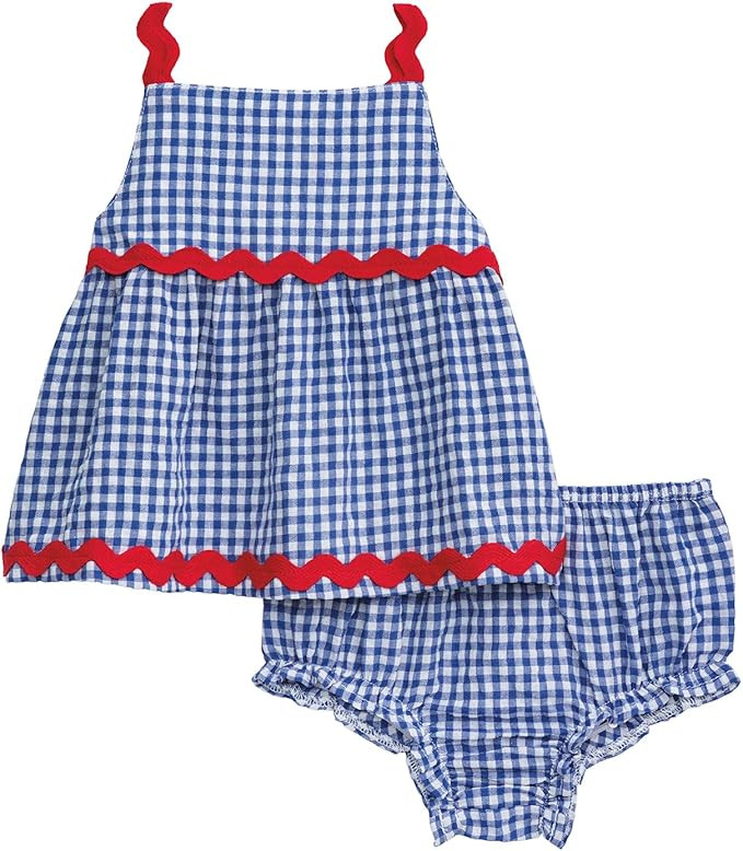 Mud Pie Baby Girl Gingham Ric-Rac Pinafore Set | Amazon (US)