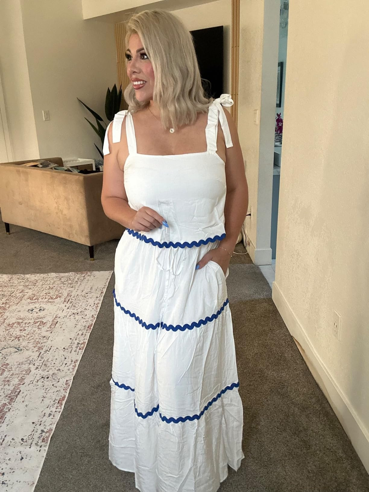 Womens Two Piece Skirt Set 2024 Summer Sets Tank Top Maxi Skirt Beach Vacation Outfits with Pocke... | Amazon (US)