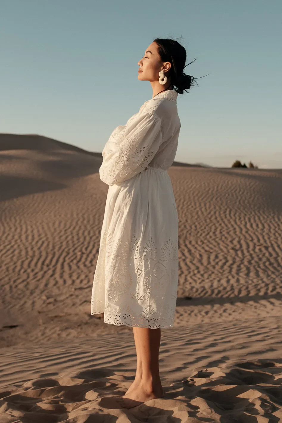 Eleanor Eyelet Lace Midi Dress in Cream | Böhme US