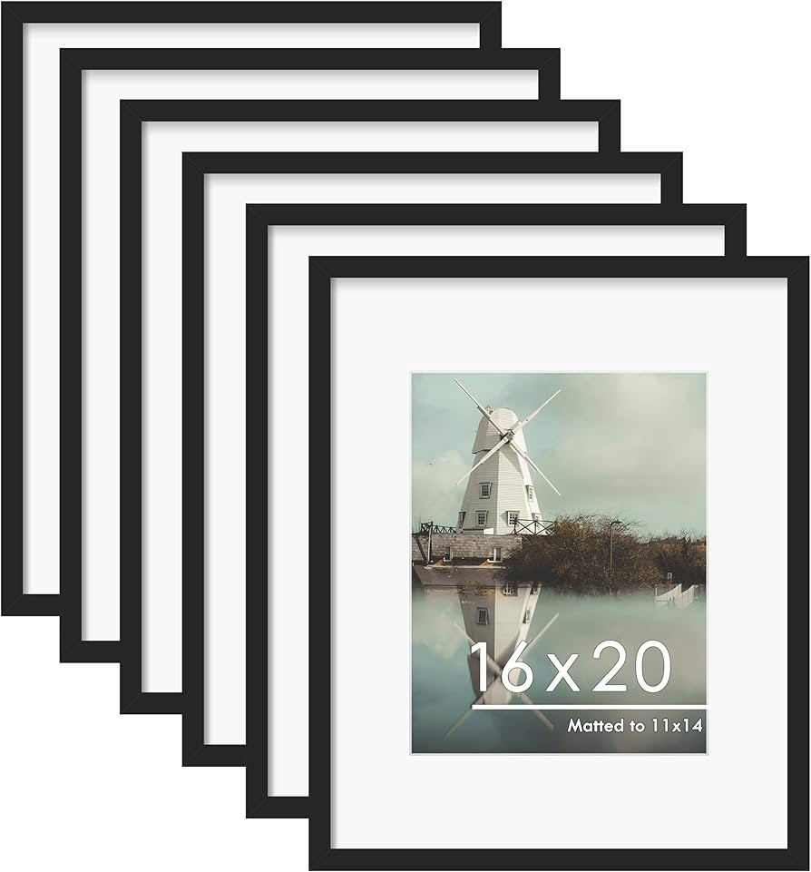 PEALSN 16x20 Picture Frame Set of 6, Display Pictures 11 x 14 with Mat or 16 x 20 without Mat for... | Amazon (US)