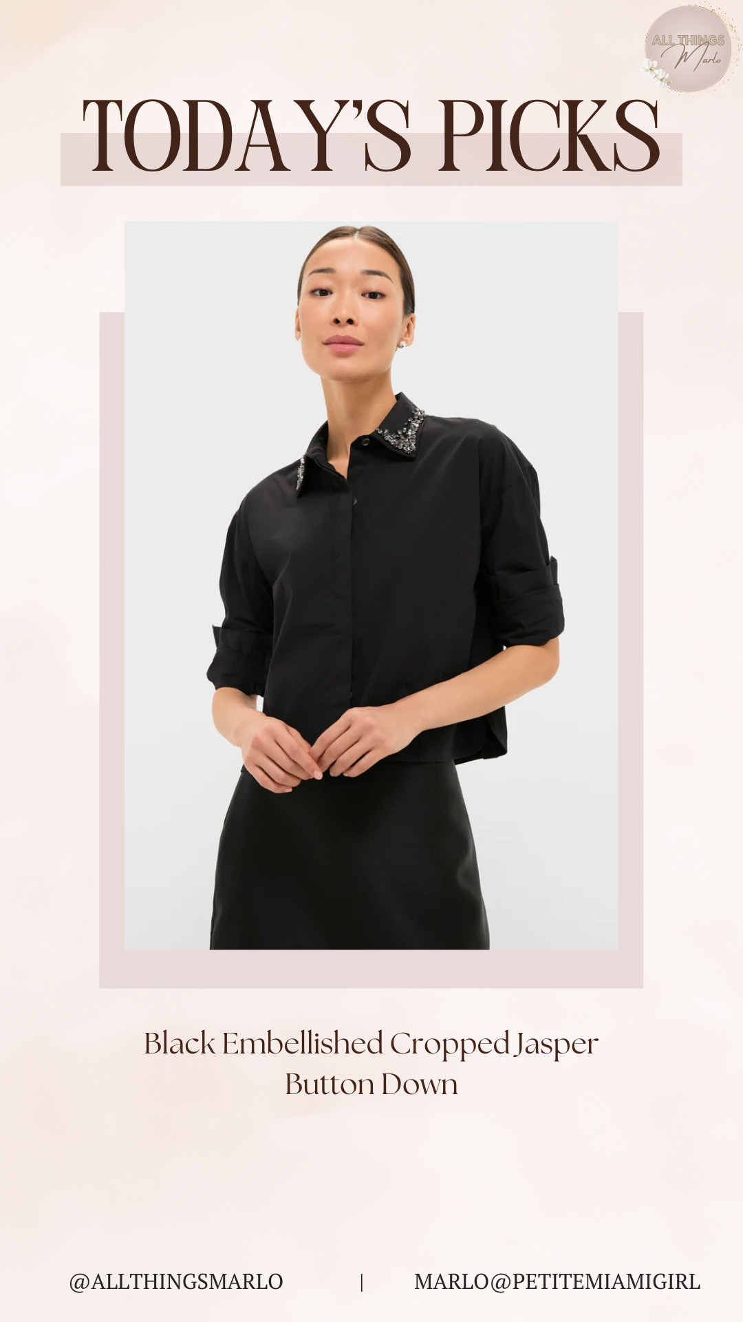 Black Embellished Cropped Jasper Button Down 

 #LTKSeasonal #LTKWorkwear #LTKTravel