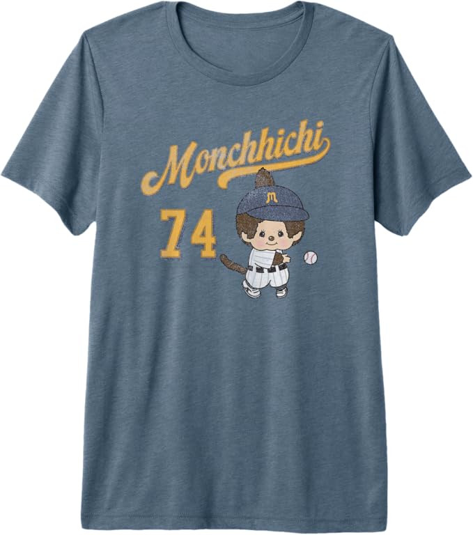 Monchhichi Little Baseball Player #74 Distressed Logo Premium Tri-Blend T-Shirt | Amazon (US)