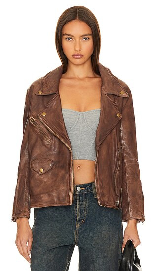 Jealousy Leather Moto Jacket in Washed Wine | Revolve Clothing (Global)
